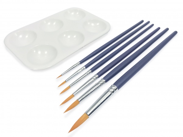 Pack of 6 Sable substitute brushes and  pallet