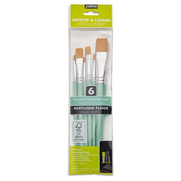 Pack of 6 Pebeo Brushes Flat Head 0,2,4,10,12,18
