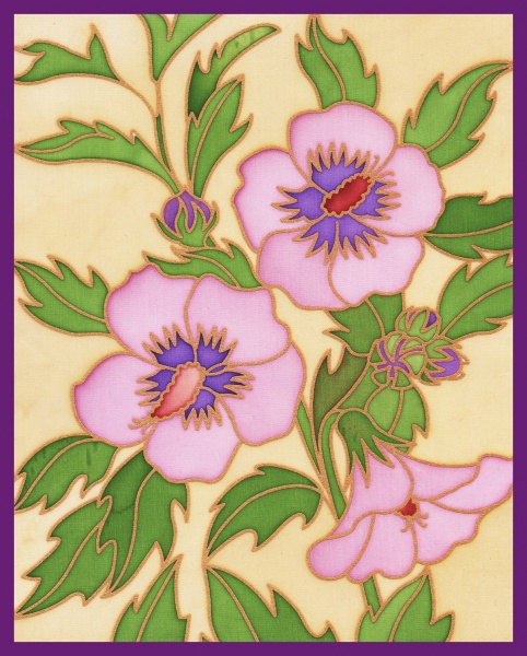 Gutta Printed silk  - Hibiscus design- Approx 20x 25cm