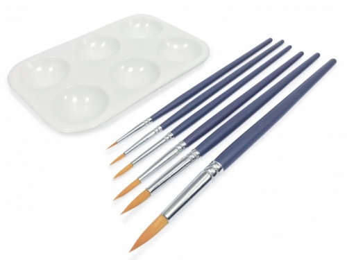 Pack of 6 Sable substitute brushes and  pallet