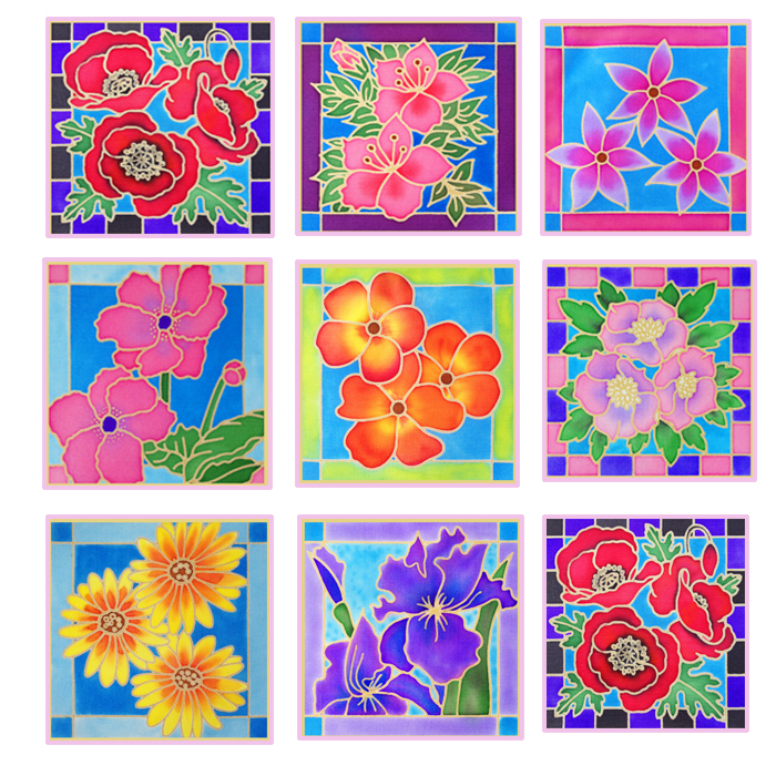 Pack of 10 Assorted Flower Gutta Outlines- approx 10cm x 10cm