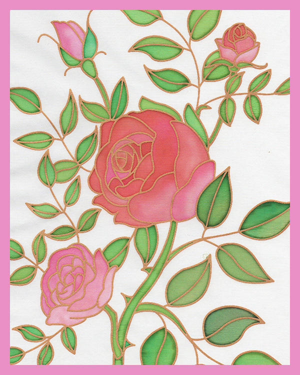 Gutta Printed silk  - Rose design- Approx 20x 25cm