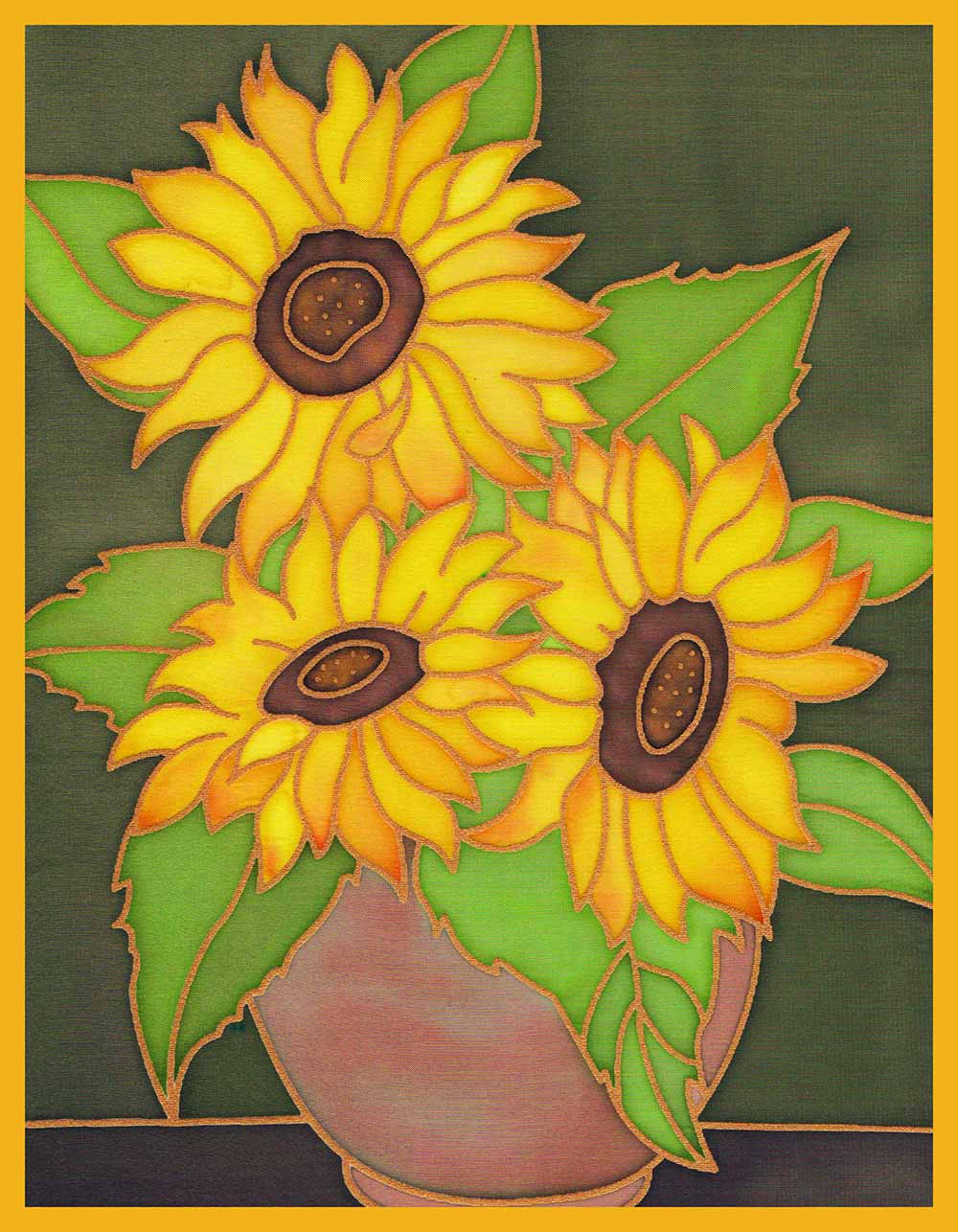 Gutta Printed silk  -Sunflower design- Approx 20x 25cm